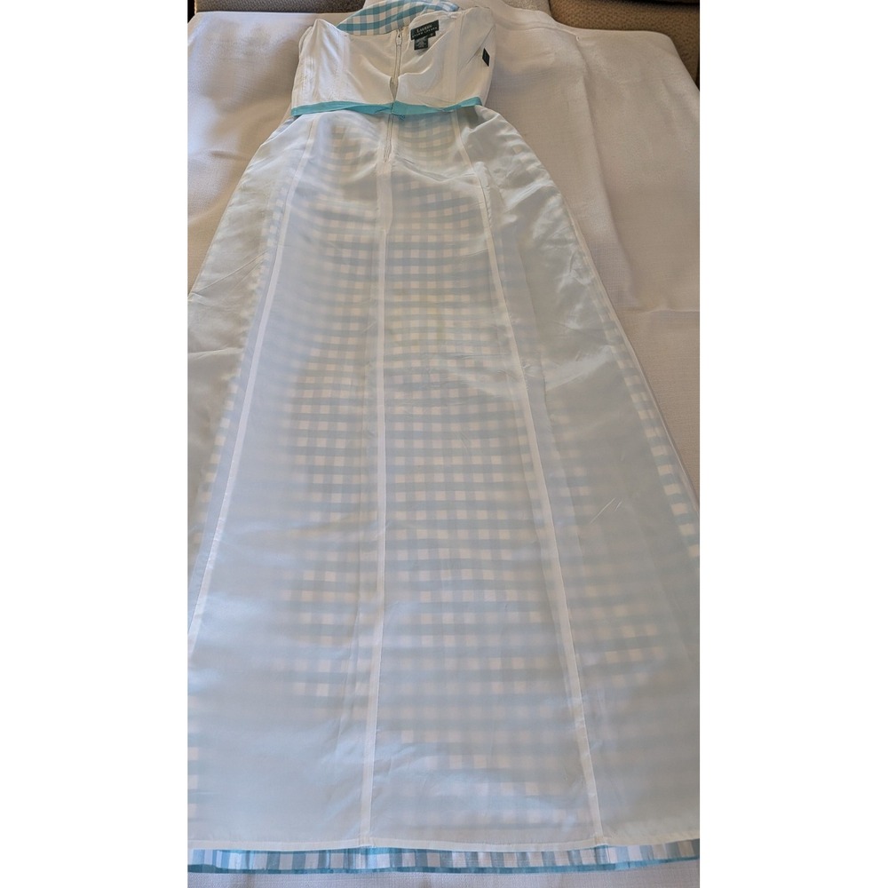 Ralph Lauren 100% Silk Blue Gingham Strapless Maxi Dress Sz 10 Quiet Luxury - Picture 10 of 11